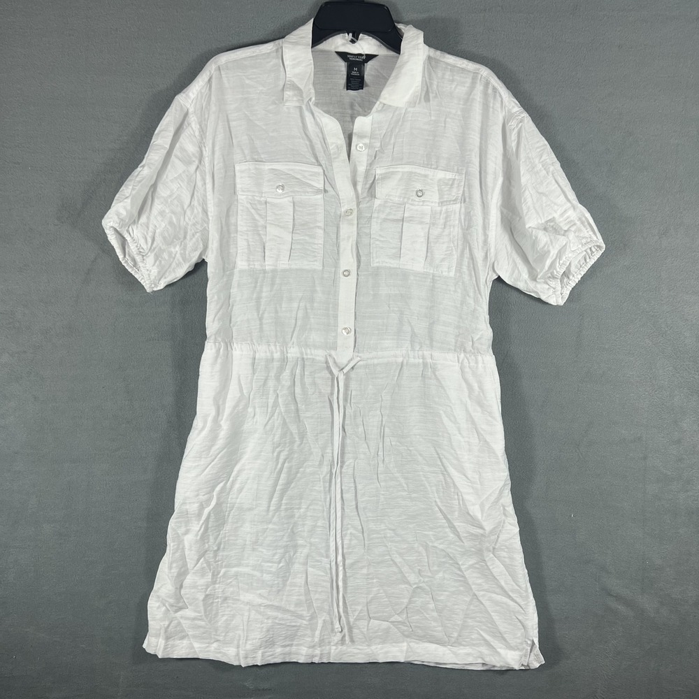 Simply Vera Vera Wang Women's White Shirtdress Drawstring‎ Waist Pockets Size M